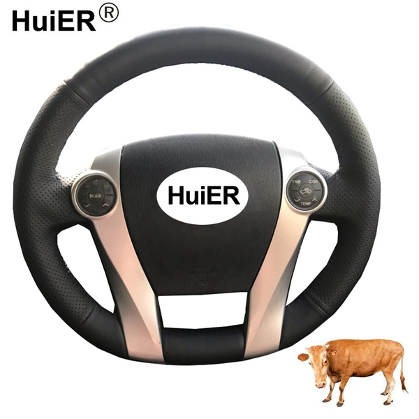 Hand Sewing Car Steering Wheel Cover Cow Leather For Toyota Prius