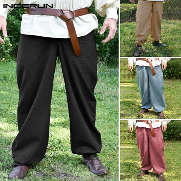 Plus Size 4 Colors Medieval Fashion Men Solid Color Pants Baggy