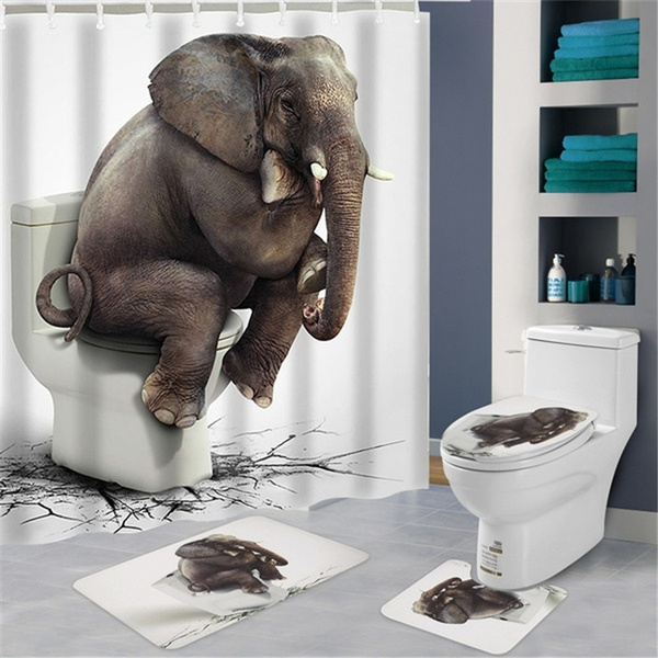 4pcs Africa Elephant Non-Slip Bath Toilet Seat Cover Bath Mat Shower 