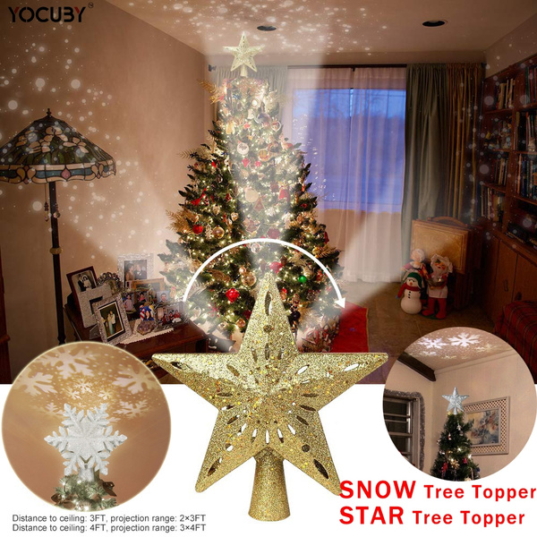 Silver Snowflake Christmas Tree Topper with LED Projected Stars