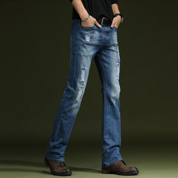 Mens ripped hot sale bottom jeans