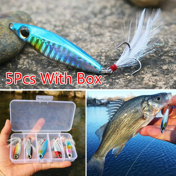 Sougayilang 5Pcs Jigs Fishing Lures Sinking Metal Spoons Micro Jigging Bait  with ABS Fishing Tackle Boxes