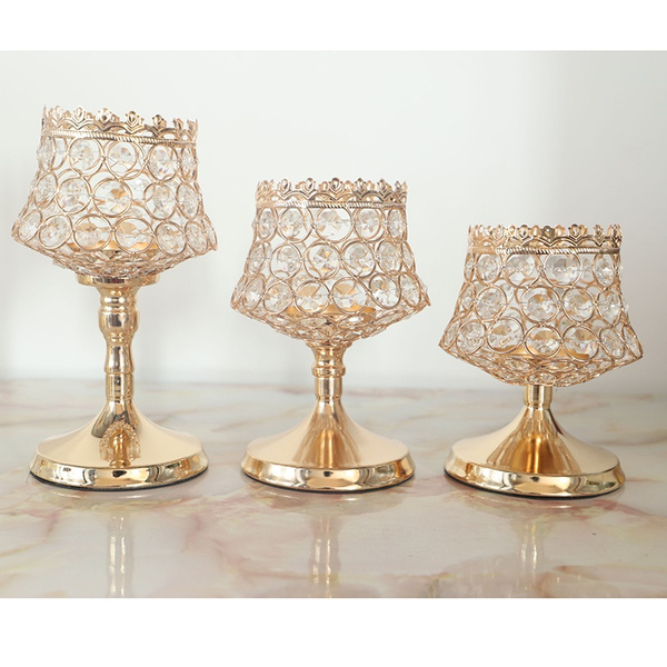 2pcs Gold Crystal Candelabra Candle Holder For Party Wedding Christmas 