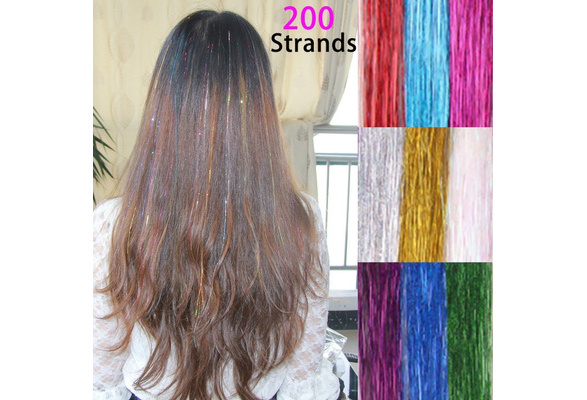 200 Strands Holographic Sparkle Woman Hair Glitter Tinsel Extensions  Dazzles | Wish