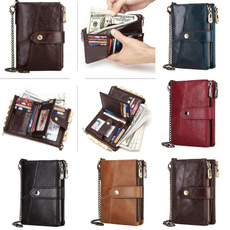 leather wallet, doublezipperswallet, Casual, retrowalletmen