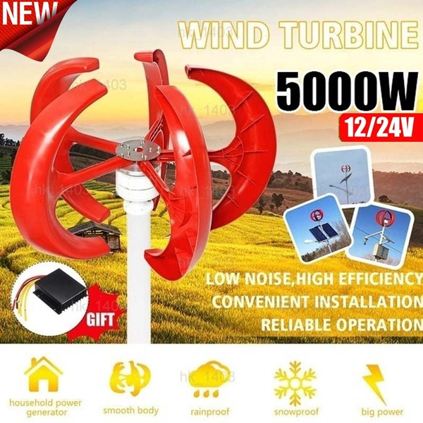 2020 upgrade 5000W 12 / 24V 5 blade wind turbine generator lantern ...