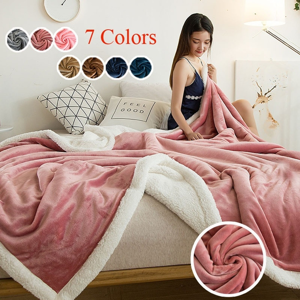 Reversible Sherpa Fleece Blanket Fluffy Soft Warm Large Sofa Bed Throw  Blankets