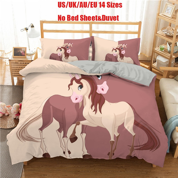 Pink Horse Bedding Set For Girls Double Colored Animal Pattern