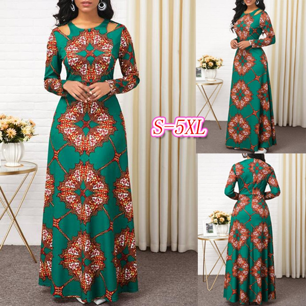 Waist Long Sleeve Tribal Print Dress 