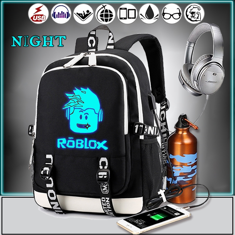 Fashion Cool Black Roblox Game Cartoon Printed Canvas Night Light Backpacks With Usb Charging Boys And Girls Bookbags Students School Bag Youth Luminous Campus Bags Glow In The Dark Wish - cute bag roblox