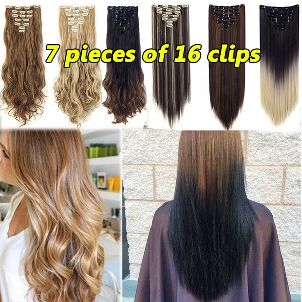Fashionable Women's 7 Piece Double Weft Full Hair Extension Beautiful