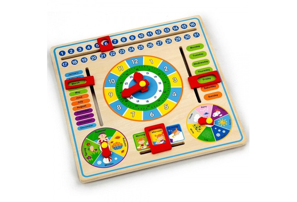 children's educational wooden calendar clock toy