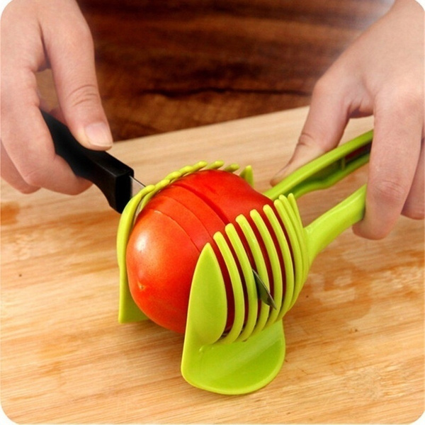 Stainless Steel Vegetable Holder Tomato Slicer Meat Slicer Kitchen Utensil  Holder Cutter Cutting Kitchen Gadget Onion Peeler