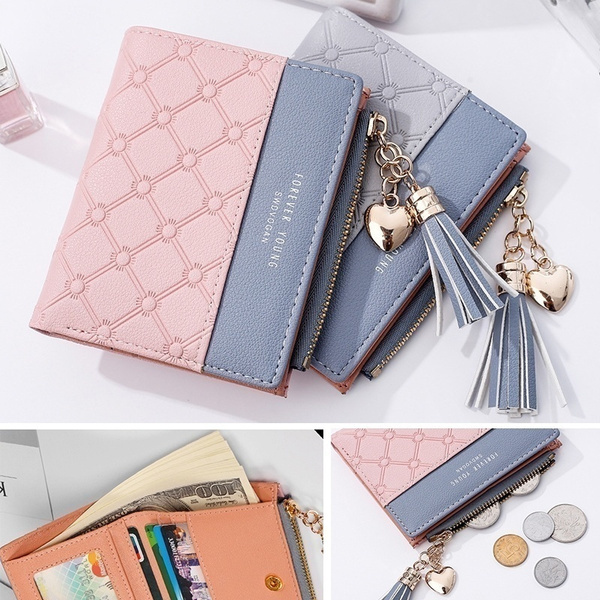 KW105- Women Bifold Small Compact Wallets with Zipper Pocket & ID