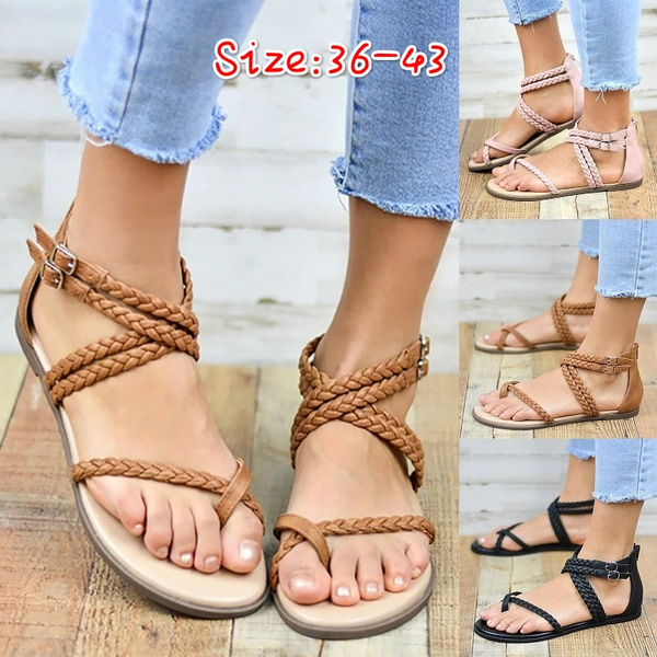 strappy buckle flat beach slippers