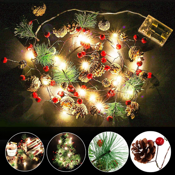 Garland With Lights Red Berry Pine, Garland With Lights Outdoor