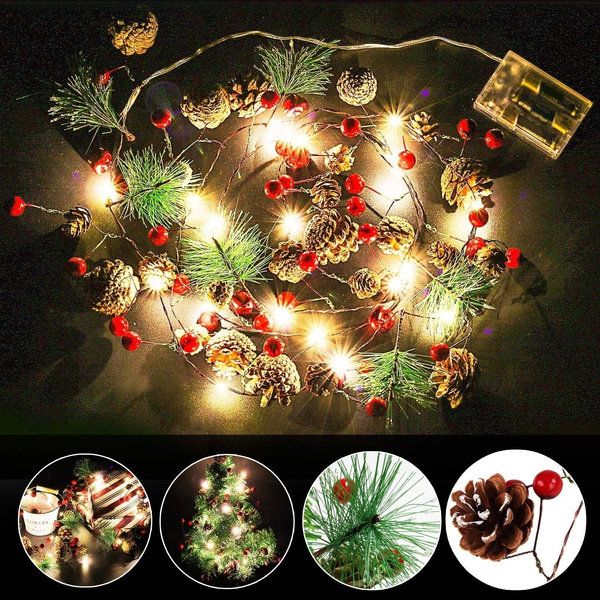 Garland With Lights Red Berry Pine Cone Battery Operated Prelit Indoor Outdoor Garden Gate Hone Decoration For Winter Holiday New Year Decor Wish Garland With Lights Red Berry Pine, Garland With Lights Outdoor