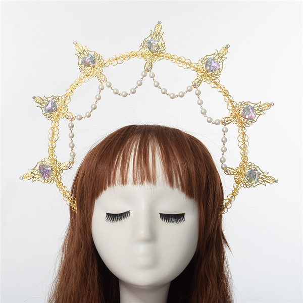 Details about   Women Baroque Cross Goddess Halo Crown Tiara Headband Headpiece DIY Assemble