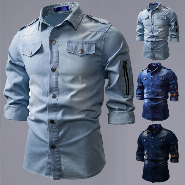 Men's Cotton shirt with denim collar