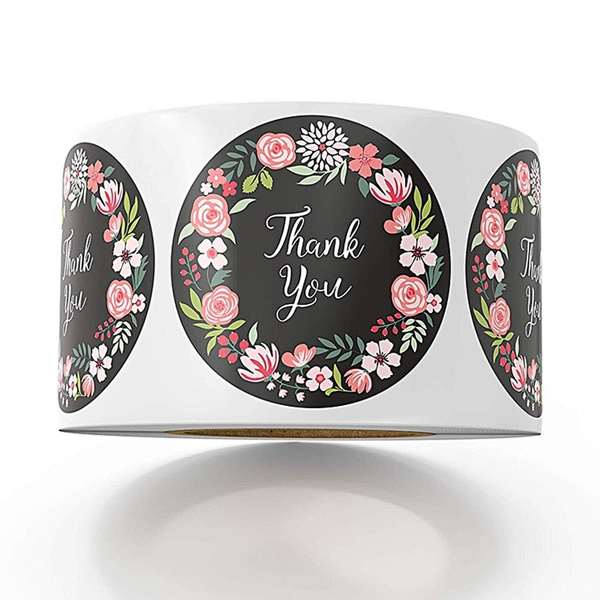 500pcs/roll Round Floral Thank You Stickers Scrapbooking For