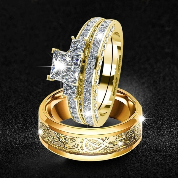 FindChic Men 18K Gold Cuban Band Rings Size 7 to 12 Engagement Promise Rings  for Her/Him, Send Women Jewelry Gift Box - Walmart.com