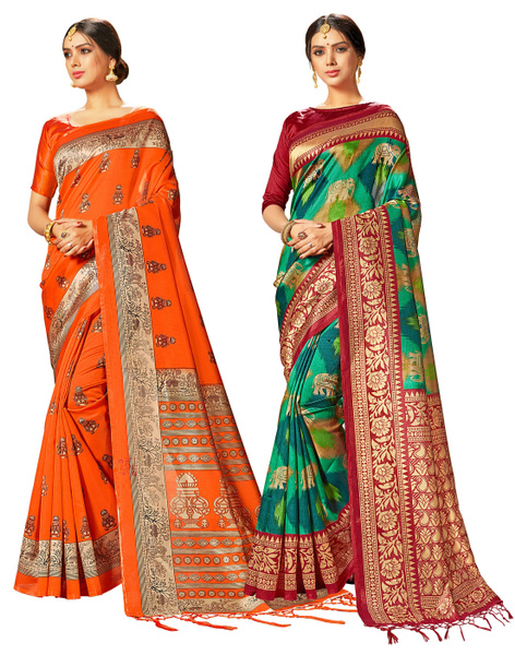 Pack of 2 Saree for Women Mysore Art Silk Printed Indian Wedding Sari Combo 2L59