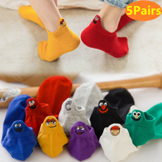 5Pairs Embroidered Expression Women Socks Ankle Socks Women Cotton Sock Candy Color Cute Boat Socks Girls Colorful Novelty Short Socks