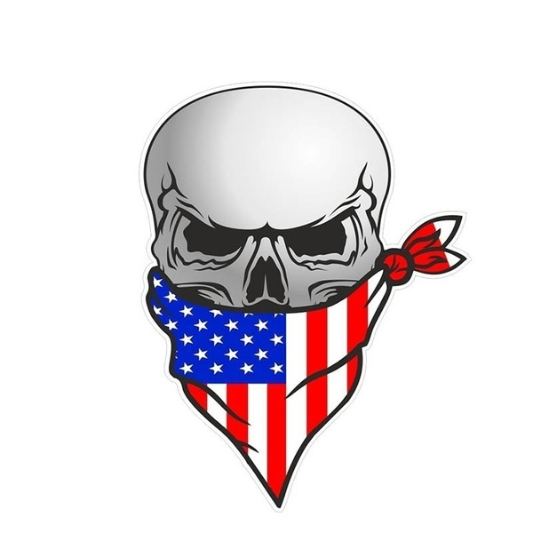 skull wearing american flag bandana