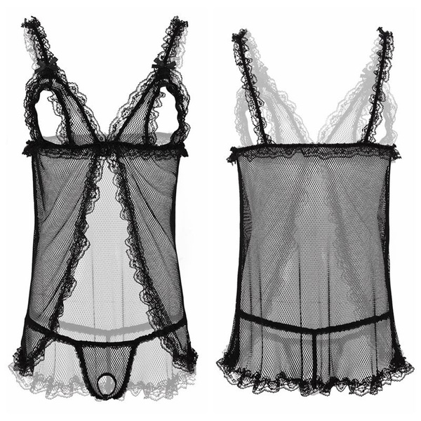 2Pcs Mens Sissy See Through Lingerie Set Open Cups Tops with G-string ...