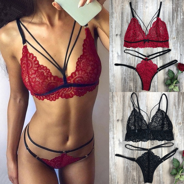 Red Lace-Up Lingerie Set