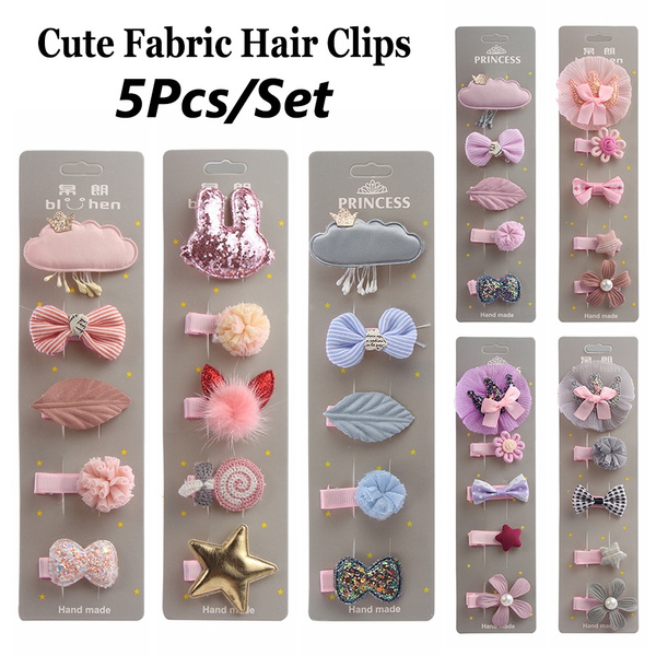 5Pcs/Pack Kawaii Flowers Clouds Hair Clips Set Cartoon Crown Bow