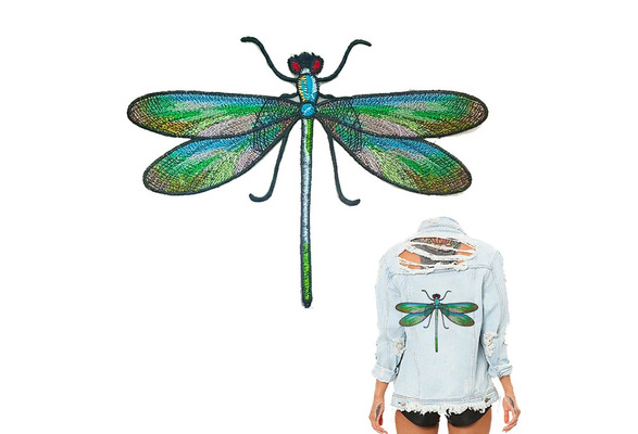 2X1.5/" Dragonfly IRON ON PATCH Sew On Patch embroidery badge light blue yellow