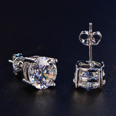 DIAMOND, Princess, Sterling Silver Earrings, Earring