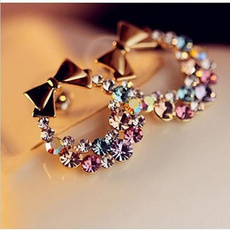 2019 New Colorful Diamond Bow Earrings Women's Plated Gold Earrings