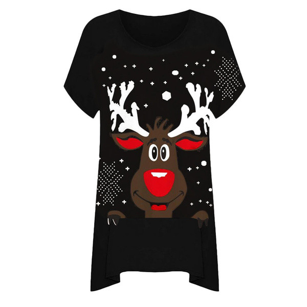Cute Reindeer Print Christmas Shirt 