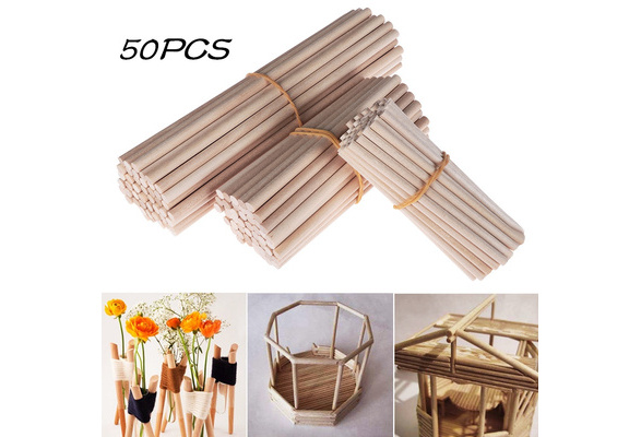 MZY1188 50pcs Unfinished Natural Wood DIY Crafts，Round Wooden Rods counting Sticks Educational Toys Durable Dowel Building Model Woodworking DIY Crafts 