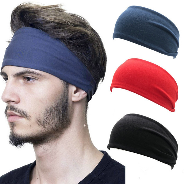 Men Wide Headband Stretch Sweat Sweatband Elastic Sport Yoga Run Solid ...