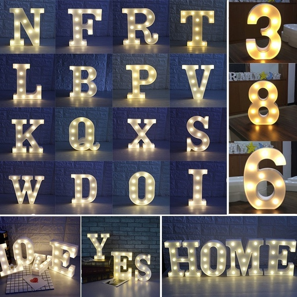Romantic 3d 26 Letter Alphabet 0 10 Numbers Led Marquee Sign Light Indoor Wall Hanging Night Lamps Wish