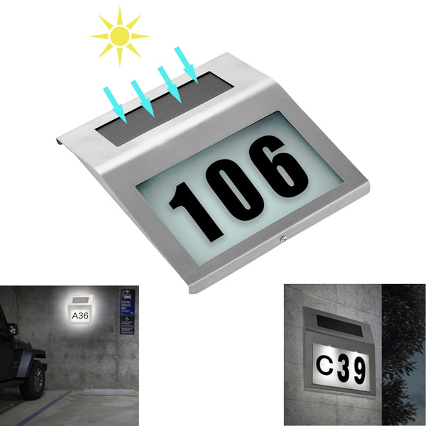 Solar Powered LED Light Sign House Hotel Door Address Plaque Waterproof ...