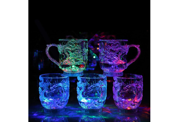 bunt Tasse geführt LED Farbwechsel leuchten Whiskey Kneipe Saft Blitz Drache