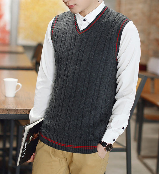 New Men's V-neck Knitwear Sweater Vest Korean Style Sleeveless