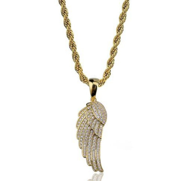 Iced Out Angel Wings Pendant Necklace 