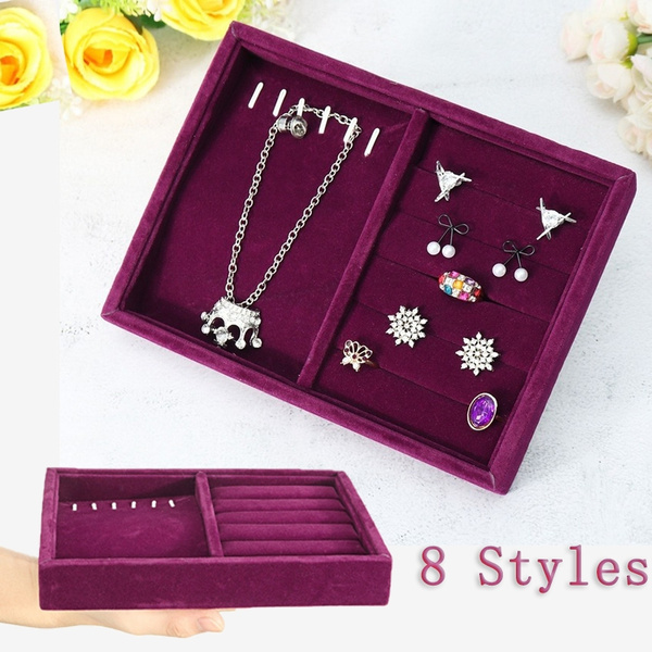 8 Styles Violet Velvet Earring Organizer Tray Jewelry Display Case Holder  Storage Box
