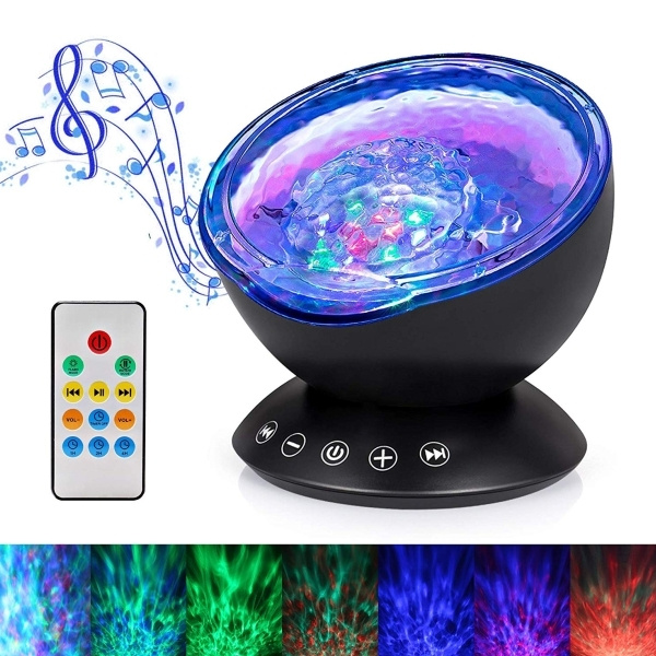Ocean Wave Projector Night Light Lamp With Adjustable Lightness Remote Control Timer 7 Lighting Modes Speaker Show Led Wish Ocean Wave Projector Night Light Lamp, Remote Control Timer Ocean Wave Night Light Projector