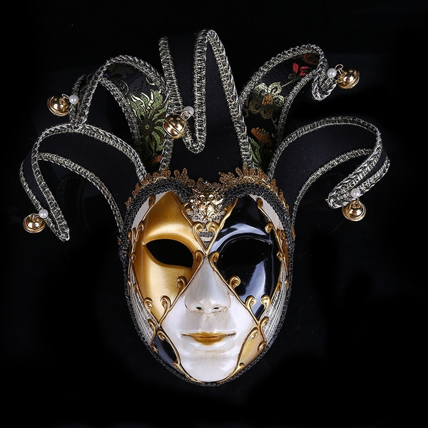 Halloween Grimace Full Face Venetian Jester Joker Mask Masquerade Hand ...