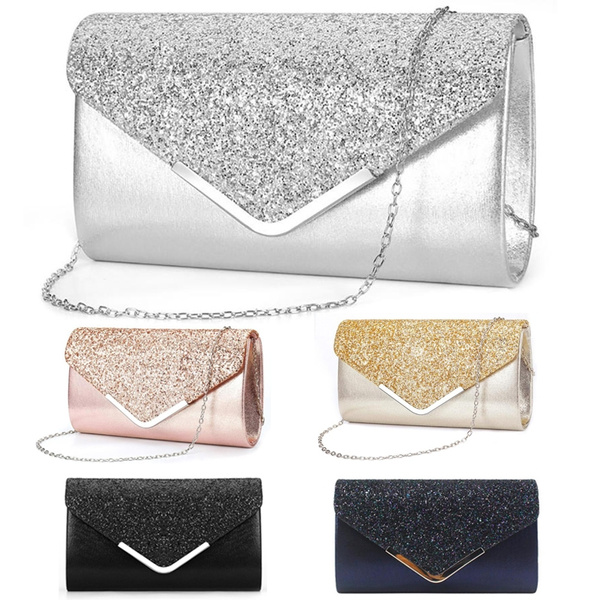 Women Shiny Sequins Evening Clutch Bag Chain Shoulder Handbag Purse Wallet Pouch 