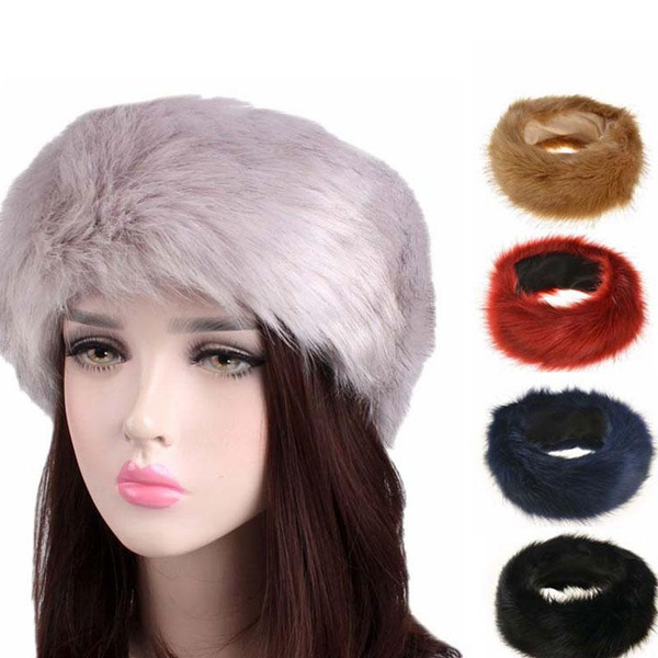 Winter Women Faux Fox Fur Headband Turban Soft Fluffy Ear Warmer Earmuff Bandana