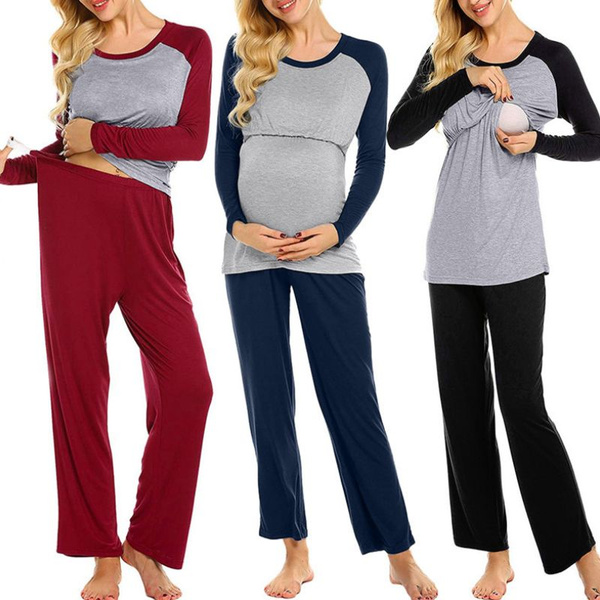 Women Maternity Long Nursing Baby T-shirt Tops+Pants Pajamas Set Suit Pijama Premama Invierno Maternity Nursing Pajamas | Wish