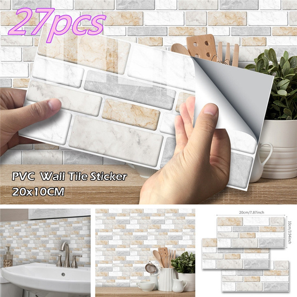 27Pcs Imitation Marbling PVC Wall Tile Stickers Mosaic Self-adhesive ...