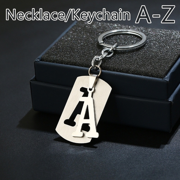 Diy A Z Letters Key Chain For Men Stainless Steel Pendant Necklace Keychain Women Car Key Ring Simple Letter Name Key Holder Party Gift Jewelry Wish